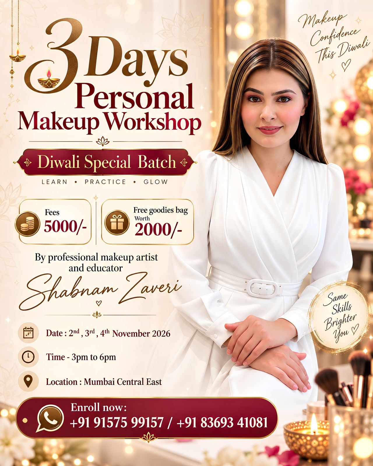 3-day personal makeup workshop announcement